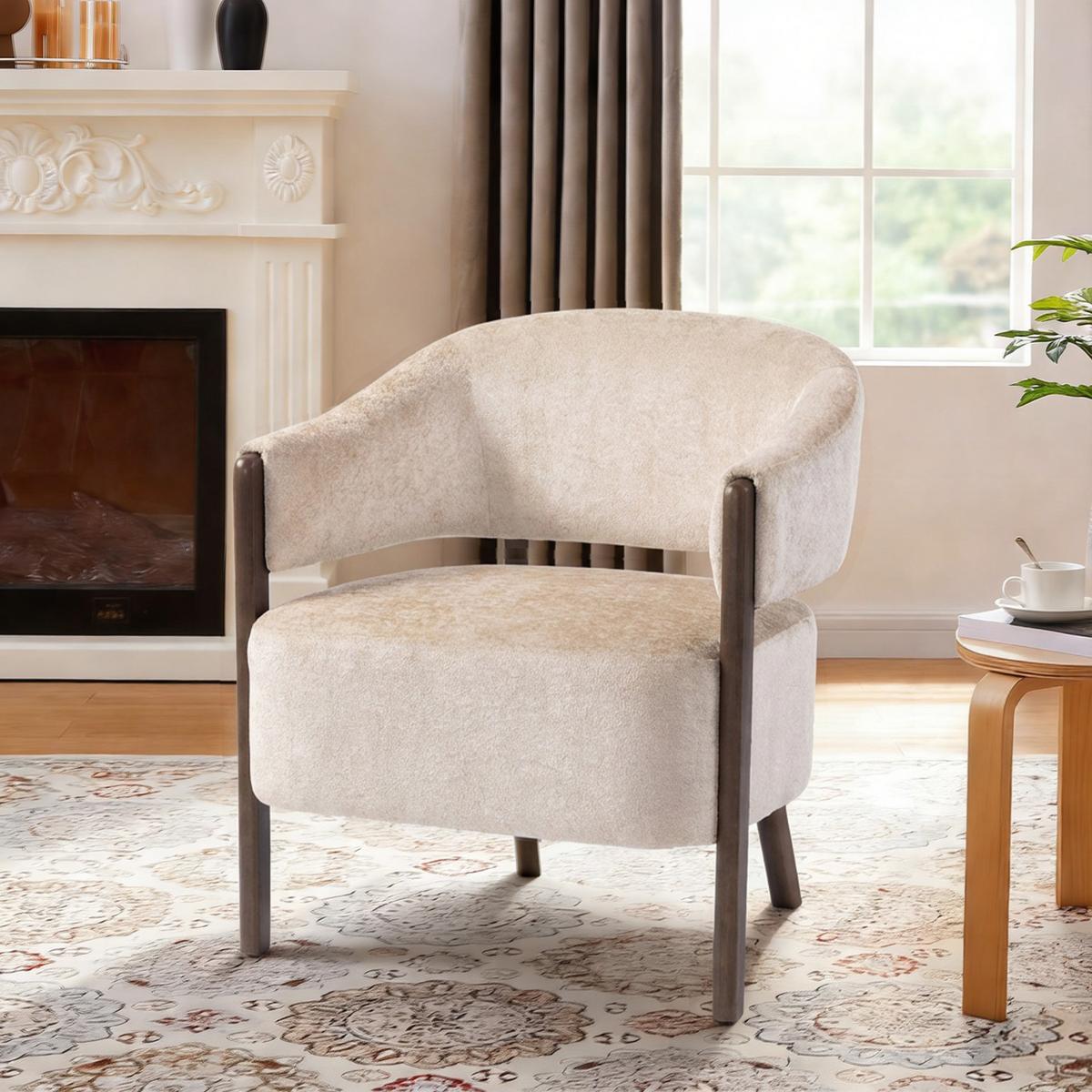 SESSEL Chenille Holz Beige - Beige/Braun, Holz/Textil (63.5/78.5/71cm) - HOMCOM