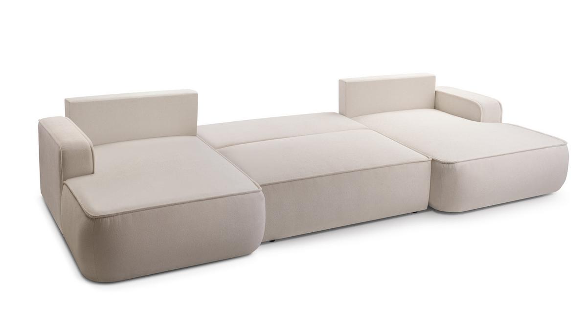 WOHNLANDSCHAFT SOLO Beige Boucle-Stoff mit Schlaffunktion - Beige, Holz (364/87/168cm) - MASSENO