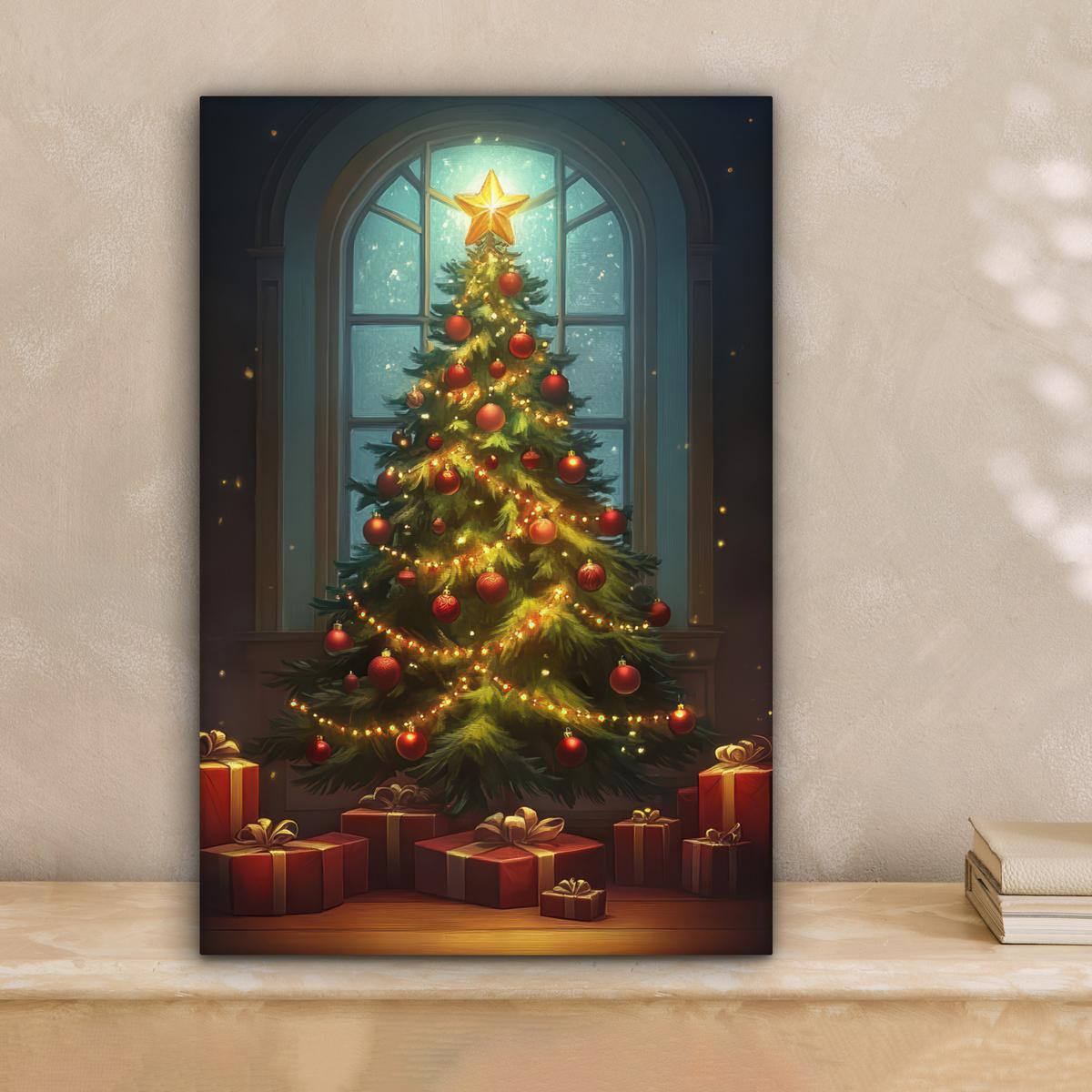 LEINWANDBILD Weihnachtsbaum - Geschenk - Winter Deko Wohnzimmer 20x30 cm - Grün, Textil (20/30cm) - MuchoWow