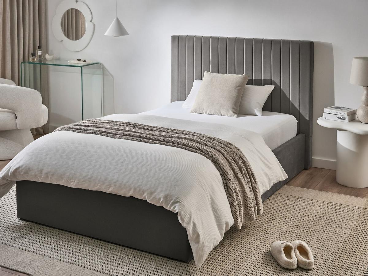 BETT mit Stauraum 120/200 cm Samtstoff Grau Vion - Grau, Textil (120/200cm) - Beliani