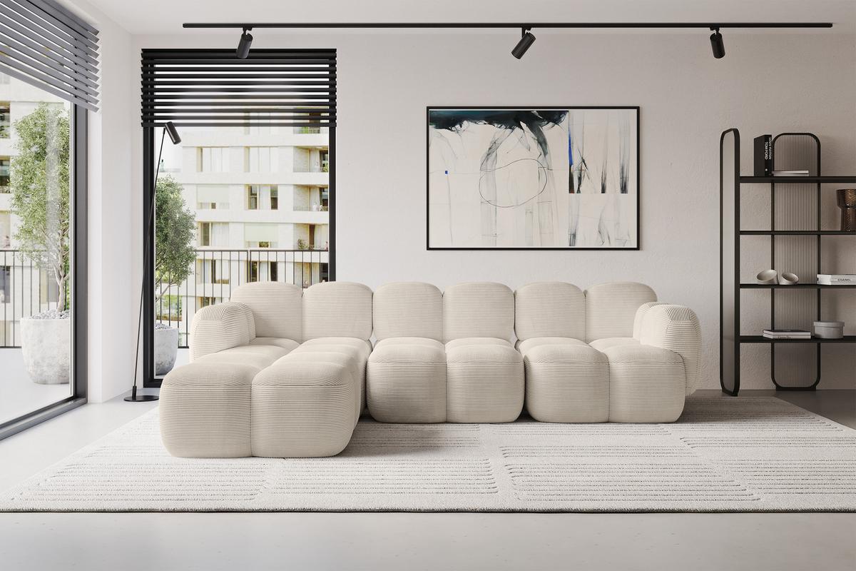 ECKSOFA modulares Sofa Links Miko-L2 302x205x75 Beige Cord - Beige/Schwarz, Holzwerkstoff/Kunststoff (302/205cm) - ALTDECOR