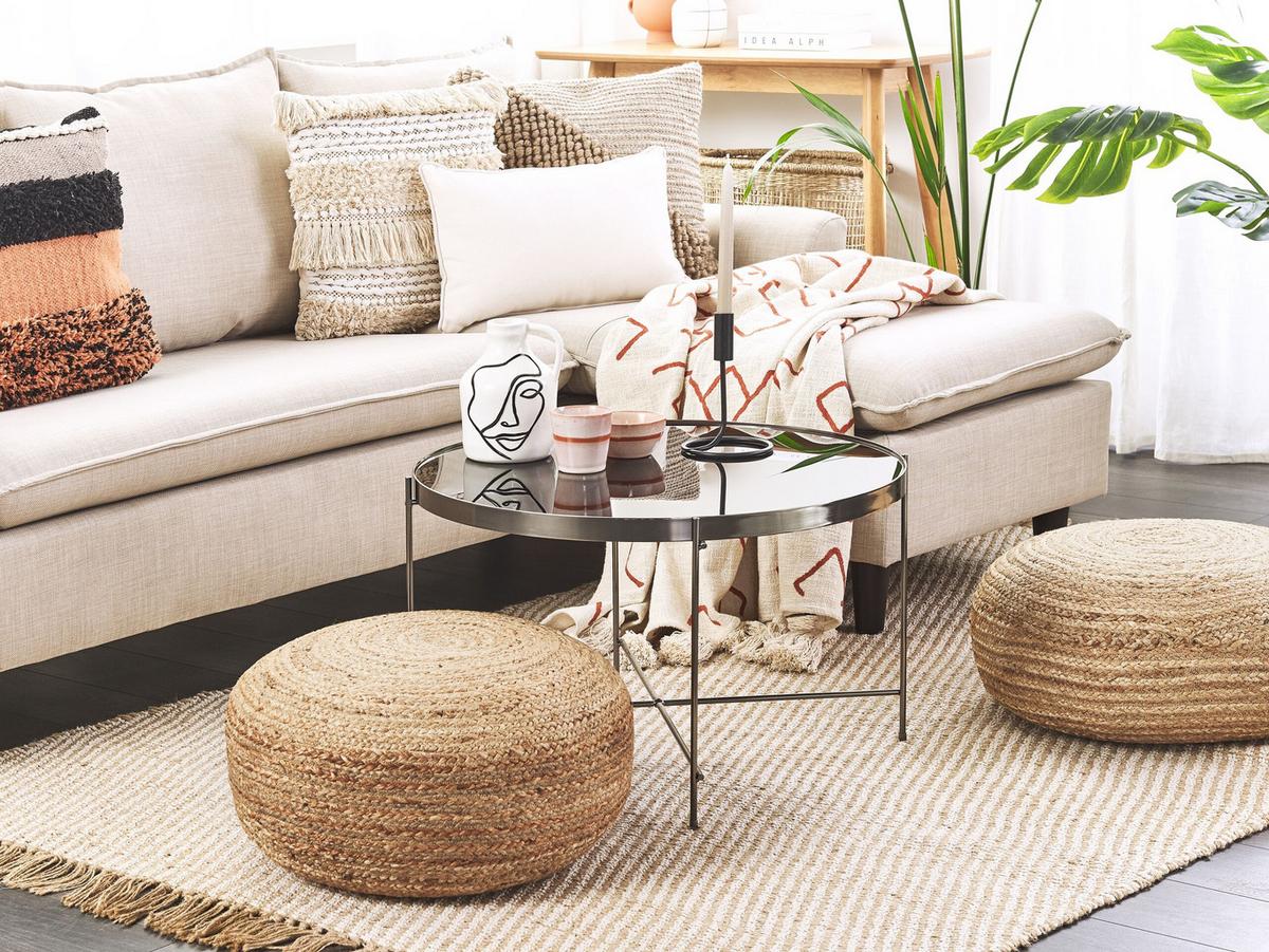 POUF Beige Jute 50/50/20 cm Tifelt - Beige, Naturmaterialien (50/20/50cm) - Beliani
