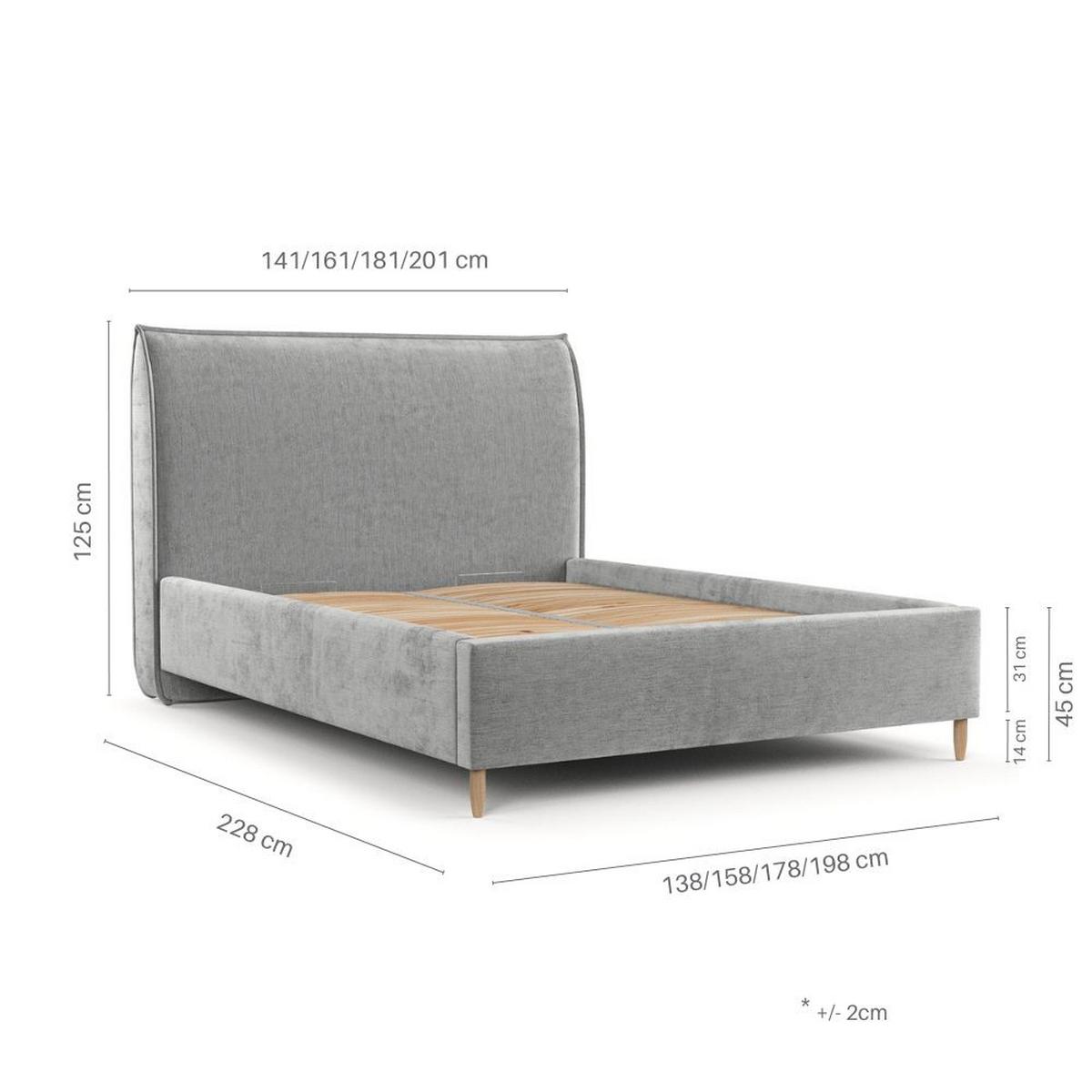 POLSTERBETT Mira 120/200 cm Hellgrau im Lotta Stoff - Hellgrau/Naturfarben, Holz/Holzwerkstoff (120/200cm) - AltaBeds