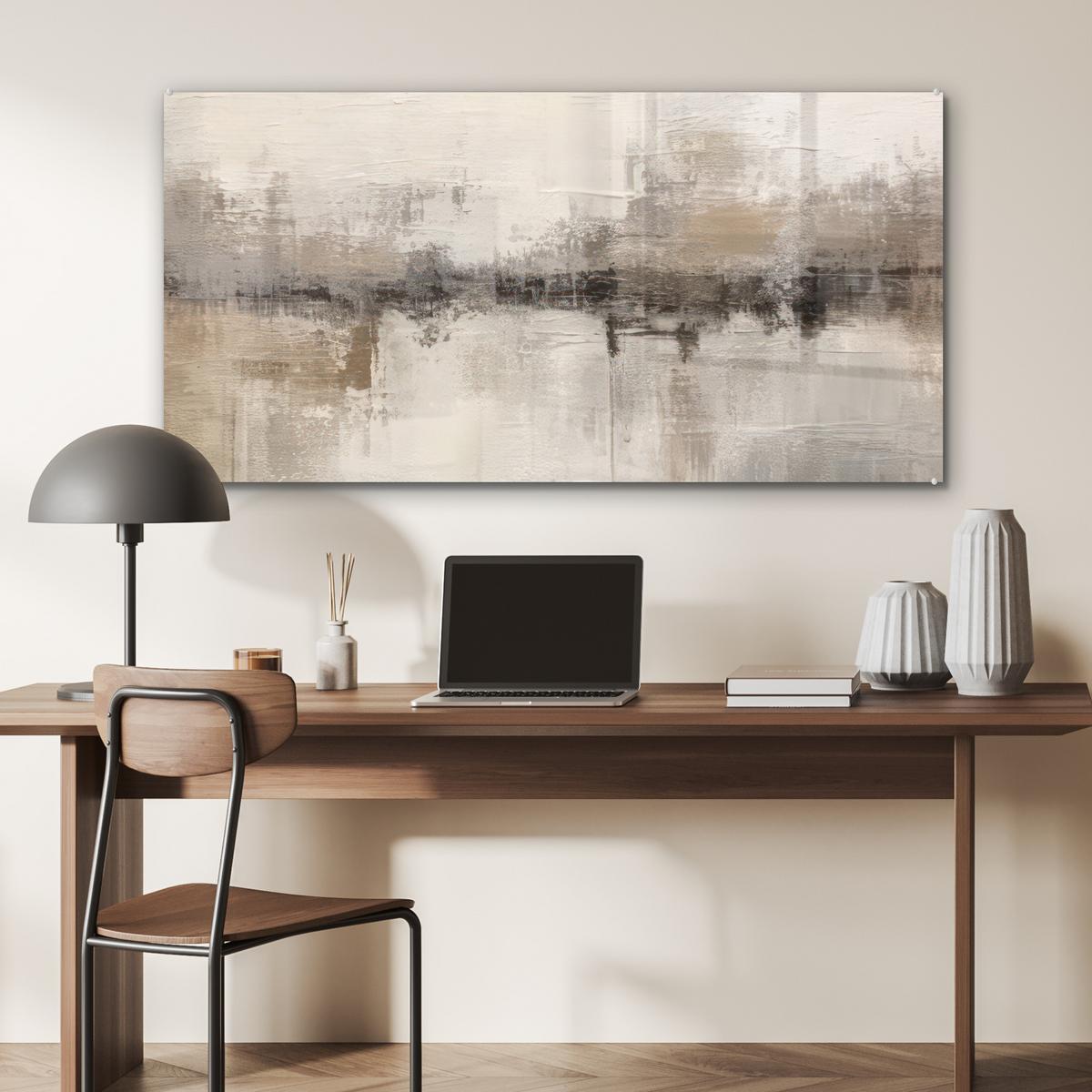 ACRYLGLASBILD Moderne Kunst - Abstrakt - Beige 120x60 cm - Beige, Glas (120/60cm) - MuchoWow