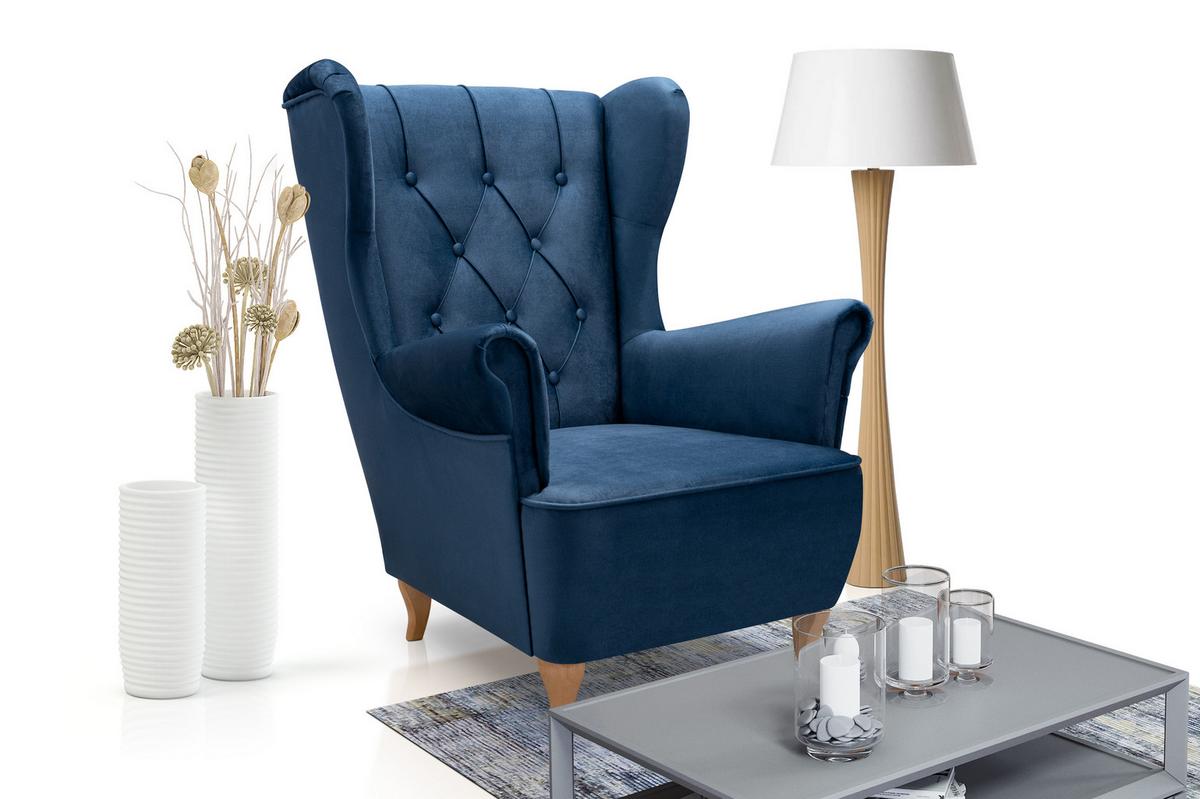 SESSEL TIBER, Polstersessel Glamour Loungesessel, Velours-Stoff Blau - Blau, Holz/Holzwerkstoff (75/104/85cm) - MASSENO