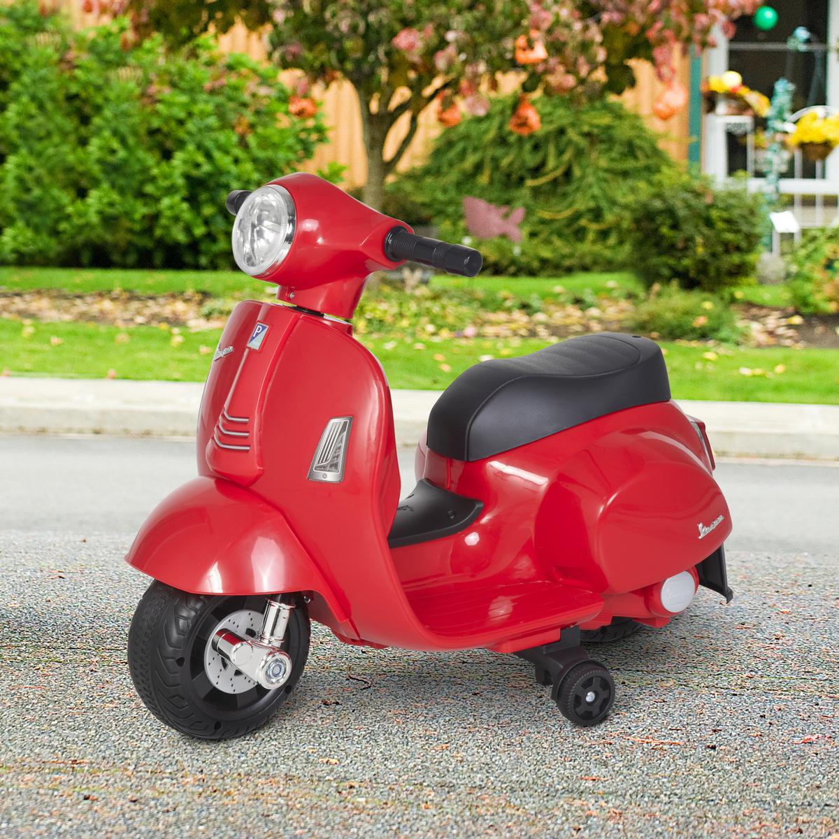 VESPA Elektromotorrad Kindermotorrad Elektrofahrzeuge 1,5 bis 3 Jahren Rot - Rot, Metall (66.5/38/52cm) - HOMCOM