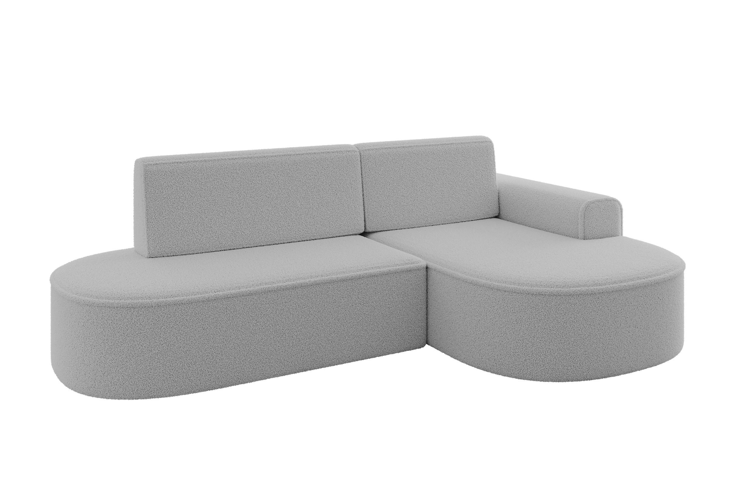 ECKSOFA mit Schlaffunktion und Bettkasten Ottomane Rechts MARI-L1-S - 283x167x85 cm Hellgrau Bouclé - Hellgrau/Schwarz, Holzwerkstoff/Kunststoff (167/283cm) - ALTDECOR