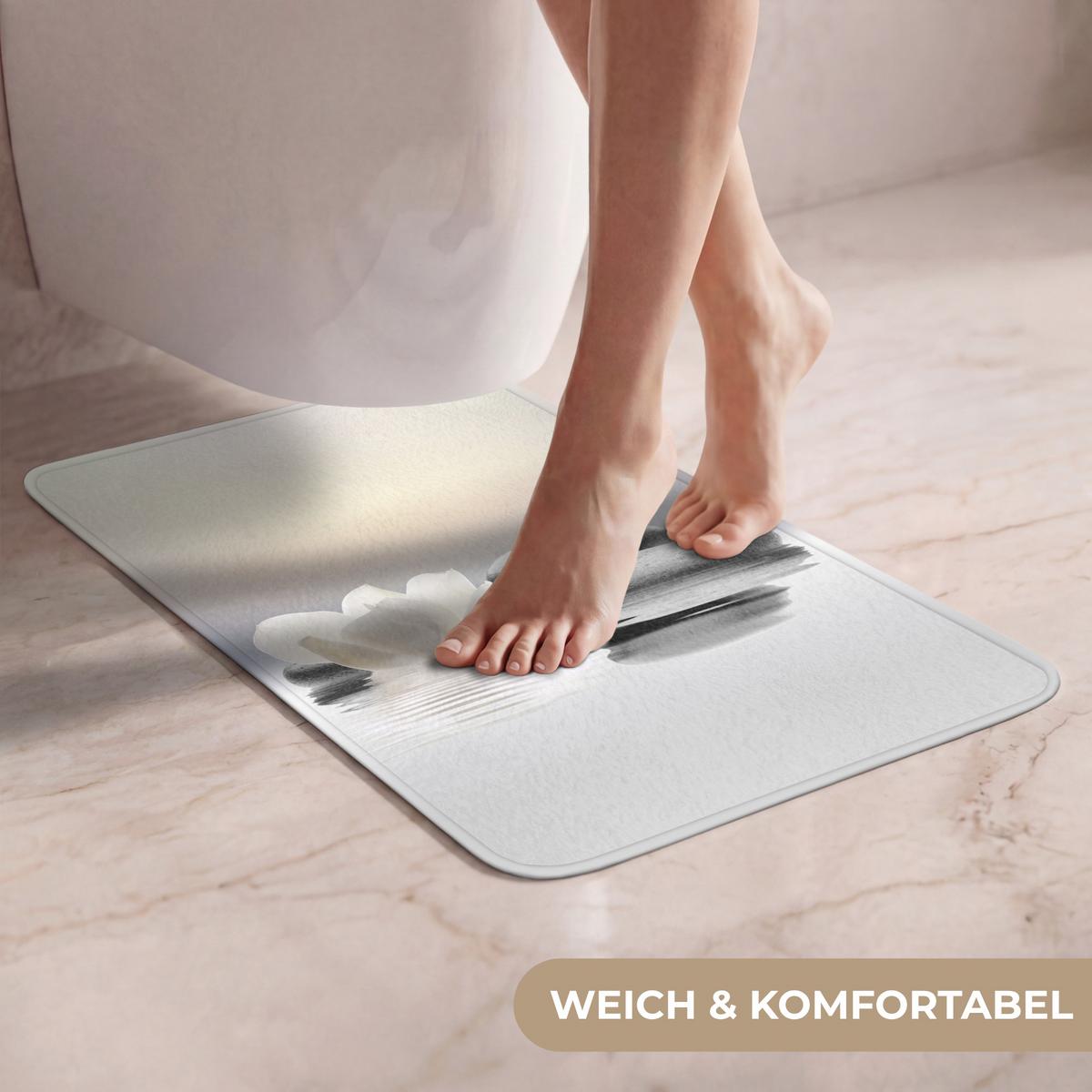 WC-VORLEGER Steine - Lotus - Weiß - Wasser - Zen WC Teppich 40x60 cm - Weiß, Textil (40/1cm) - OnlyWow