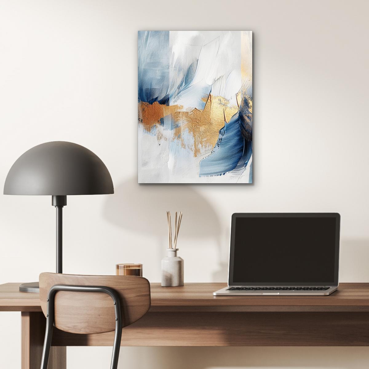 METALLBILD Gold - Blau - Aquarell - Kunst - Modern 30x40 cm - Hellblau, Metall (30/40cm) - MuchoWow