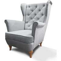 CHESTERFIELD-SESSEL Falco hellgrau mit Holzbeinen - Buchefarben/Hellgrau, Holz/Textil (82/102/92cm) - Beautysofa