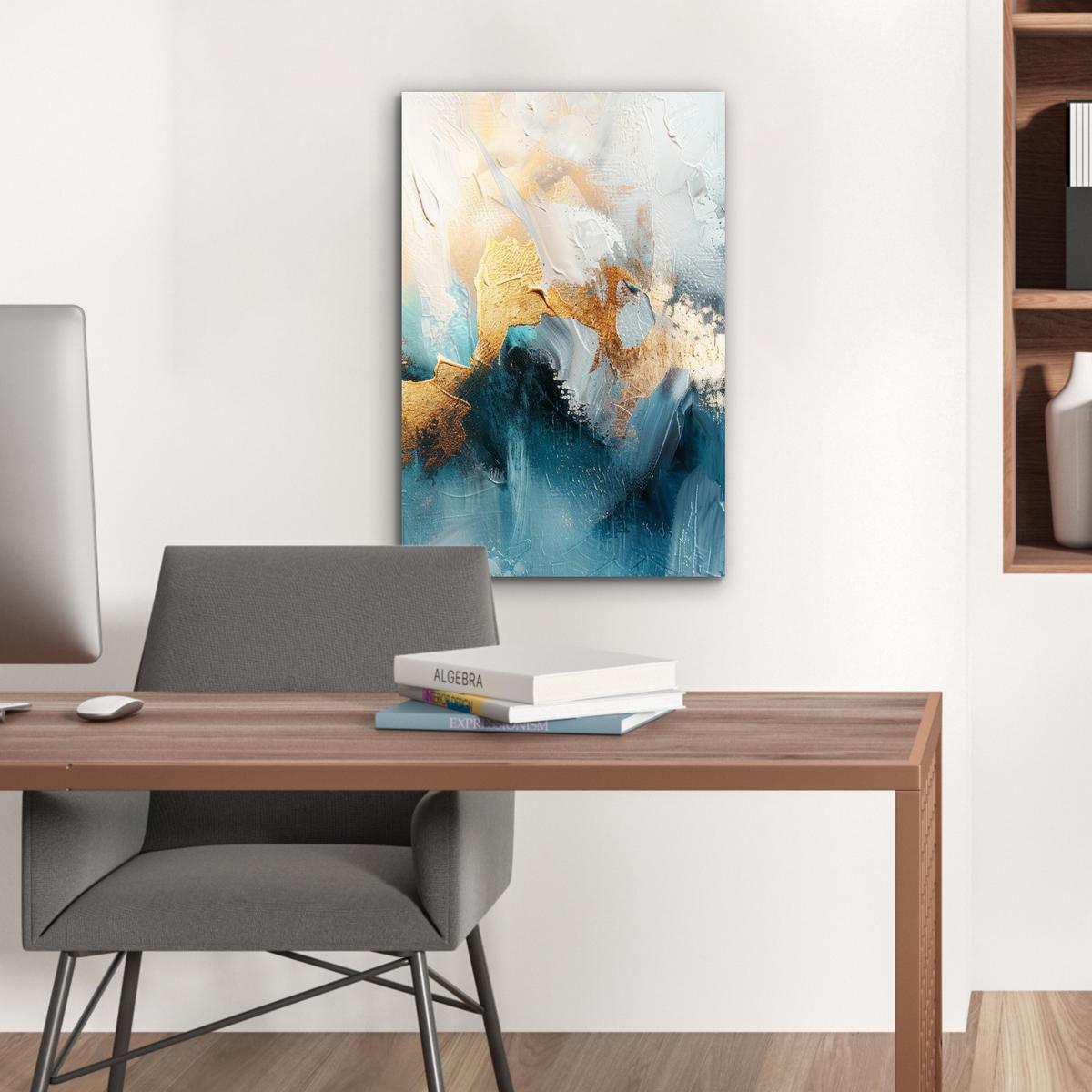 METALLBILD Abstrakt - Kunst - Gold - Blau Deko Schlafzimmer 40x60 cm - Petrol, Metall (40/60cm) - MuchoWow