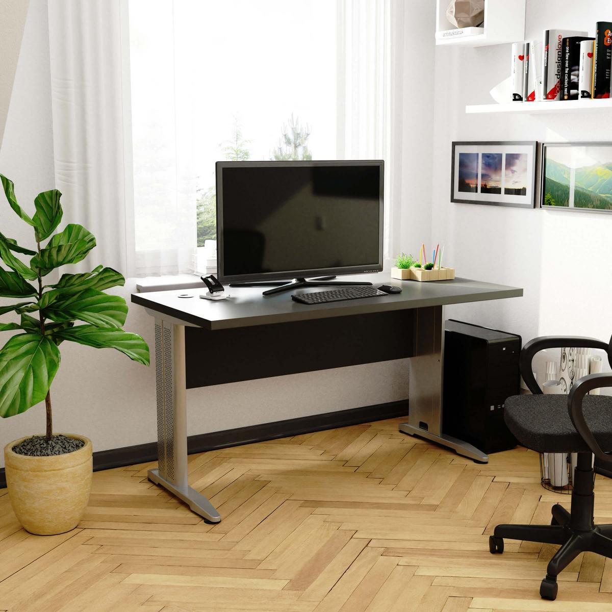 SCHREIBTISCH Graphit Grau 76/135/60 - Graphitfarben, Holzwerkstoff (155/85/76cm) - RAUMHIRSCH FURNITURE