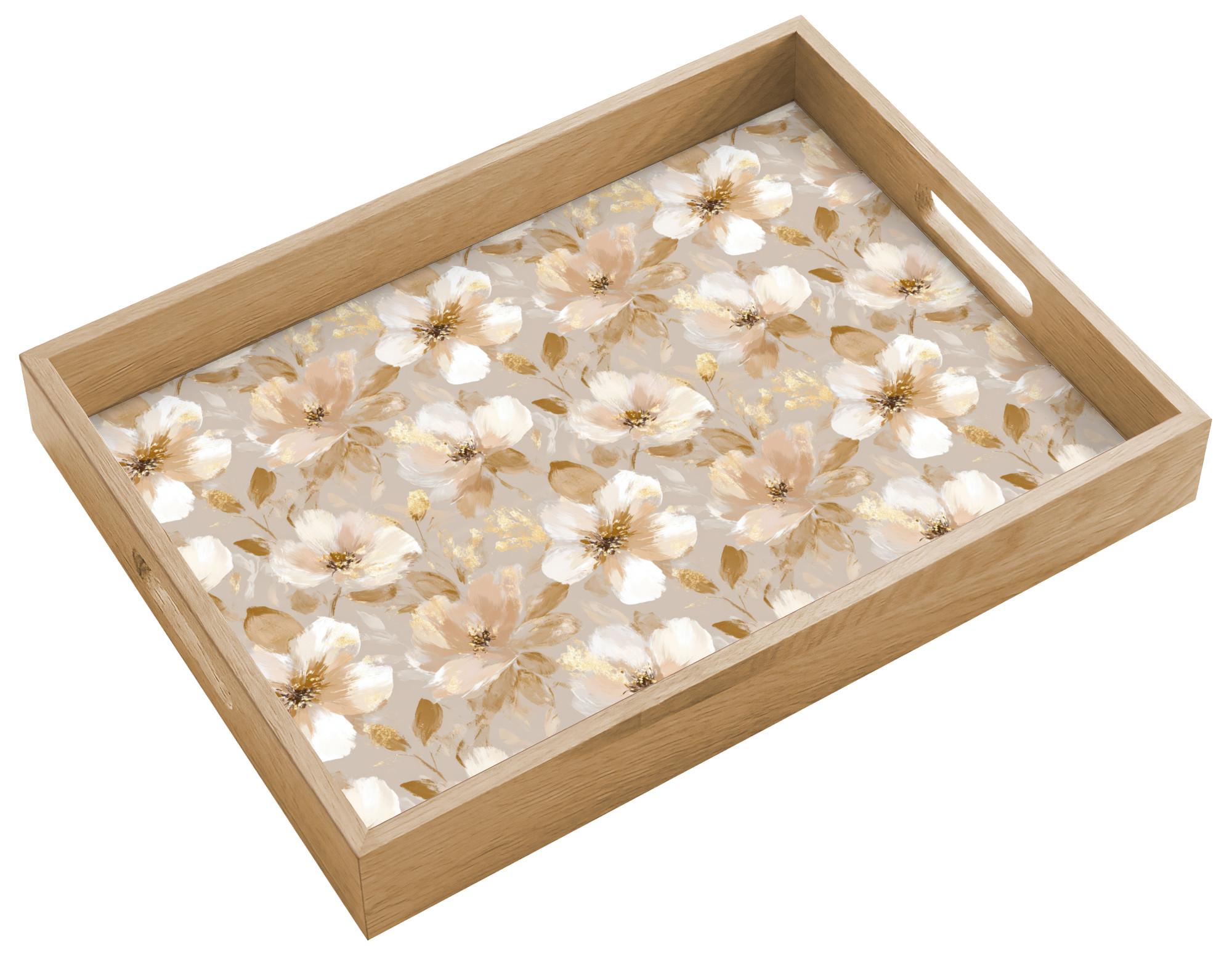 TABLETT Blumen - künstlerisch - Gold 40x30 cm - Beige, Holz (40/5/5cm) - OnlyWow