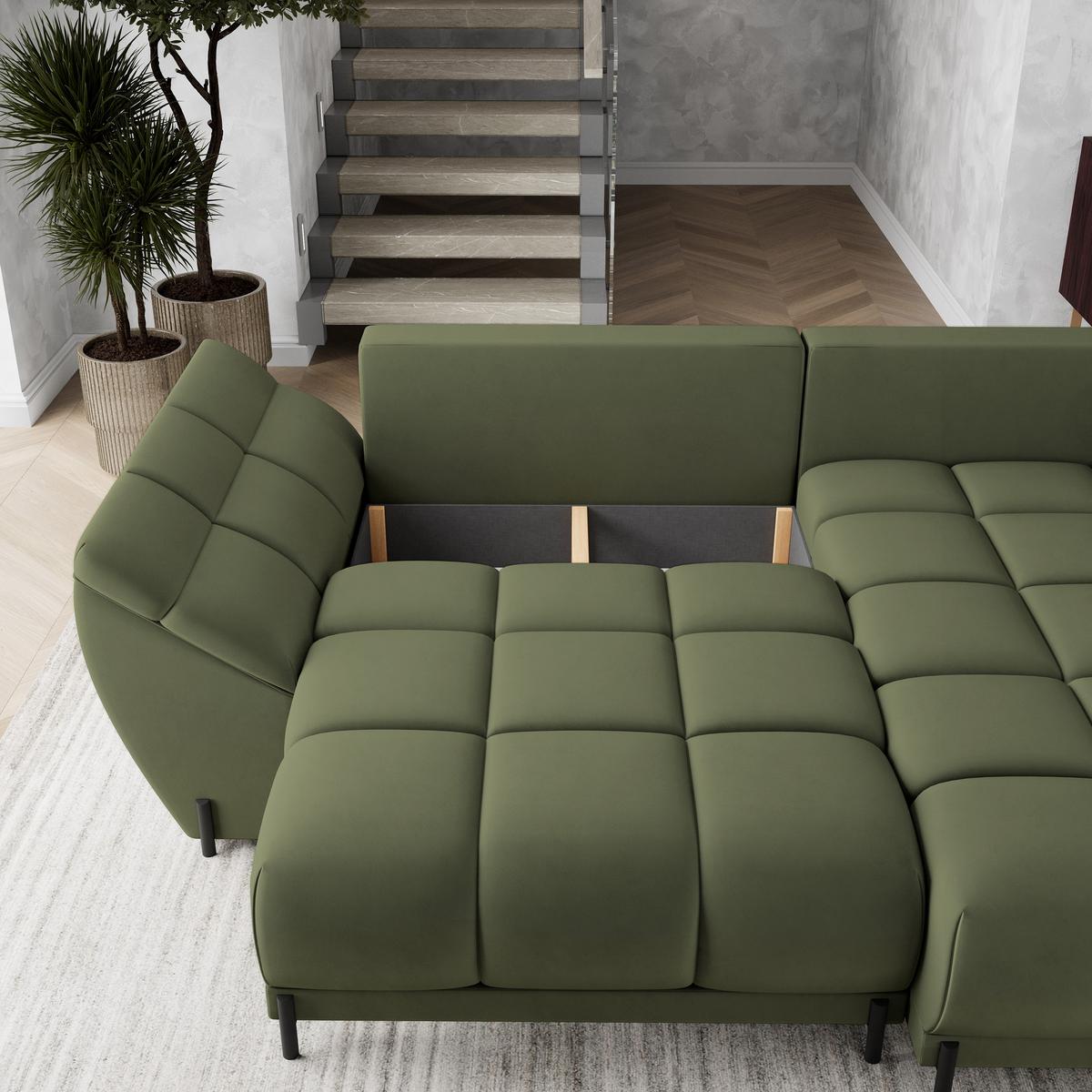 ECKSOFA VESTANO R-S Grün Velours-Stoff mit Schlaffunktion - Grün, Holz (287/182cm) - MASSENO