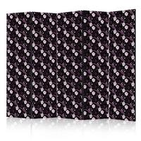PARAVENT 5-tlg 225x172 cm Vögel und Pfingstrosen - Schwarz, Holz/Textil (225/172/3cm) - Muralo