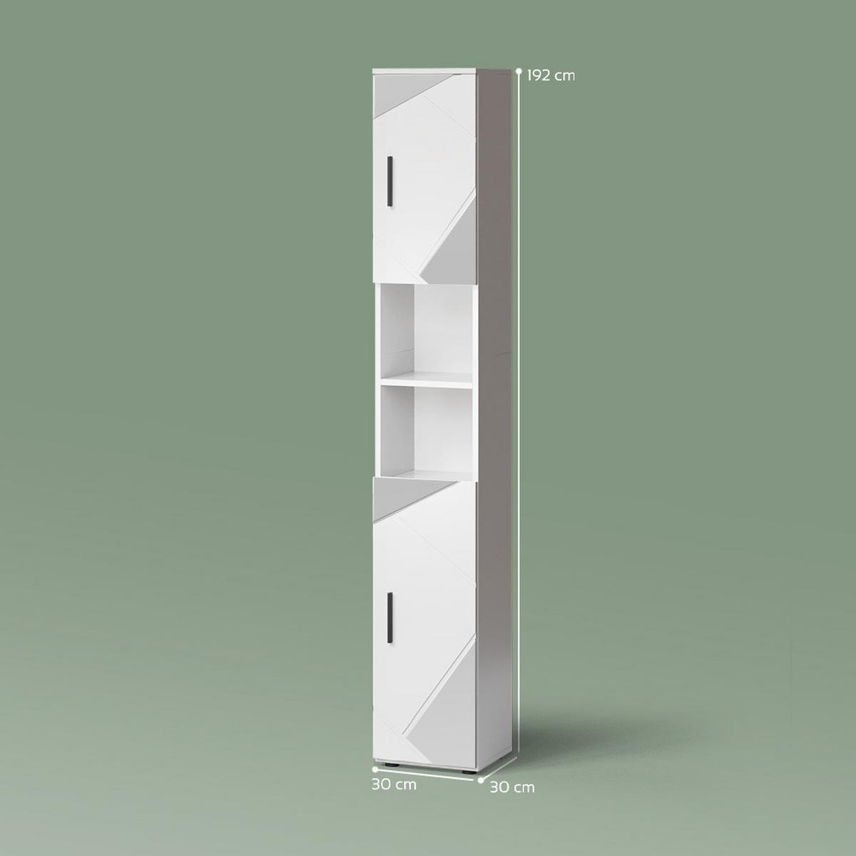 BADSCHRANK Ronco Weiß Hochglanz mit Einsätzen 30 x 192 cm - Weiß Hochglanz/Grau, Holzwerkstoff (30/192/30cm) - Livinity®
