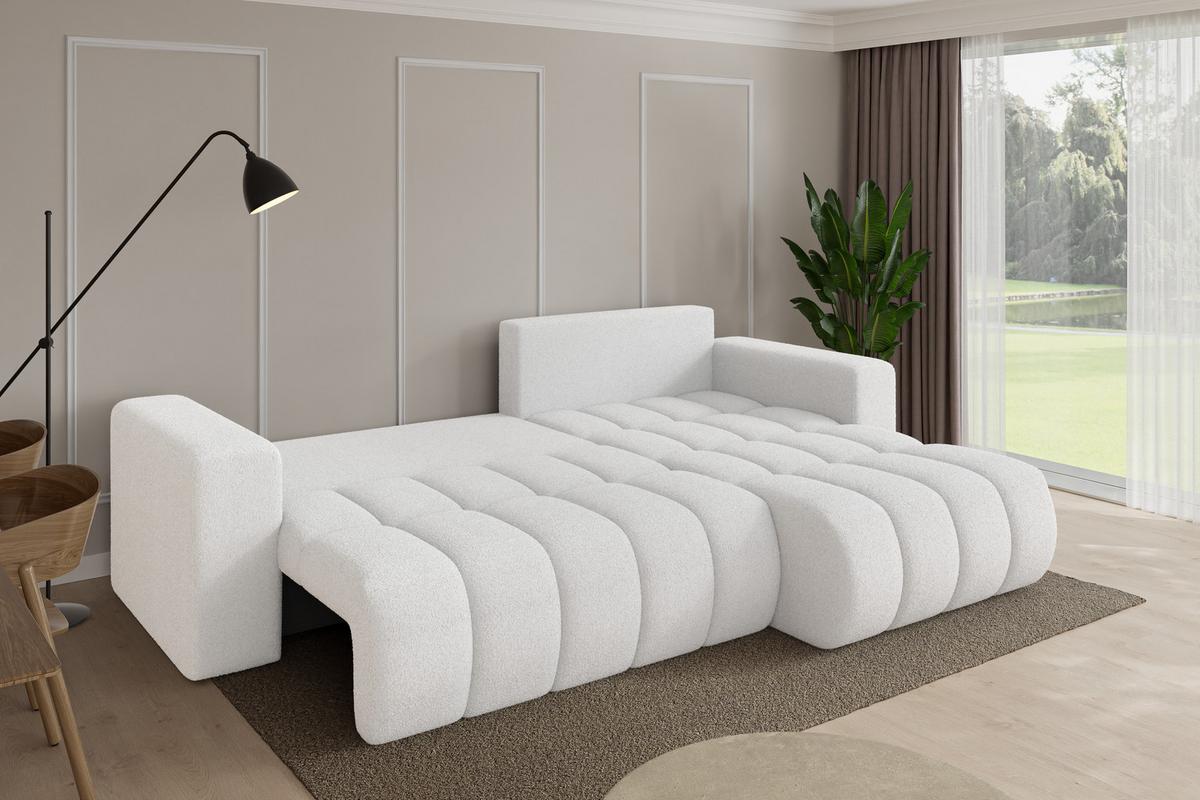 ECKSOFA mit Schlaffunktion Ottomane Rechts MILA-L-v1 277x195x86 Weiß Bouclé - Schwarz/Weiß, Holzwerkstoff/Kunststoff (277/194cm) - ALTDECOR