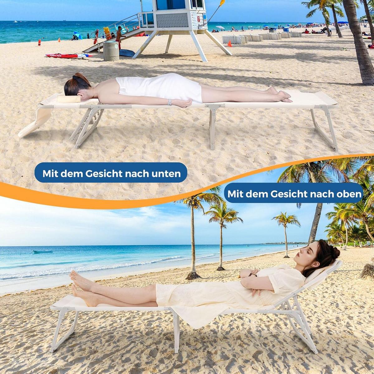 SONNENLIEGE Beige - Beige, Metall (190/32/56cm) - COSTWAY