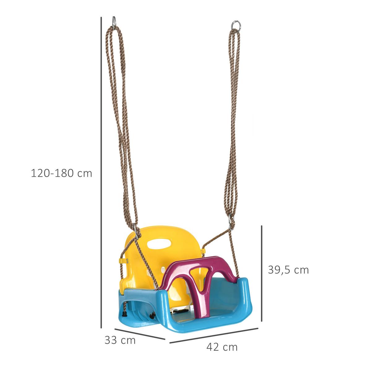 3-IN-1 Babyschaukel, Kinderschaukel mit verstellbarem Seil, Schaukelsitz, Blau - Multicolor, Kunststoff (33/42cm) - Outsunny