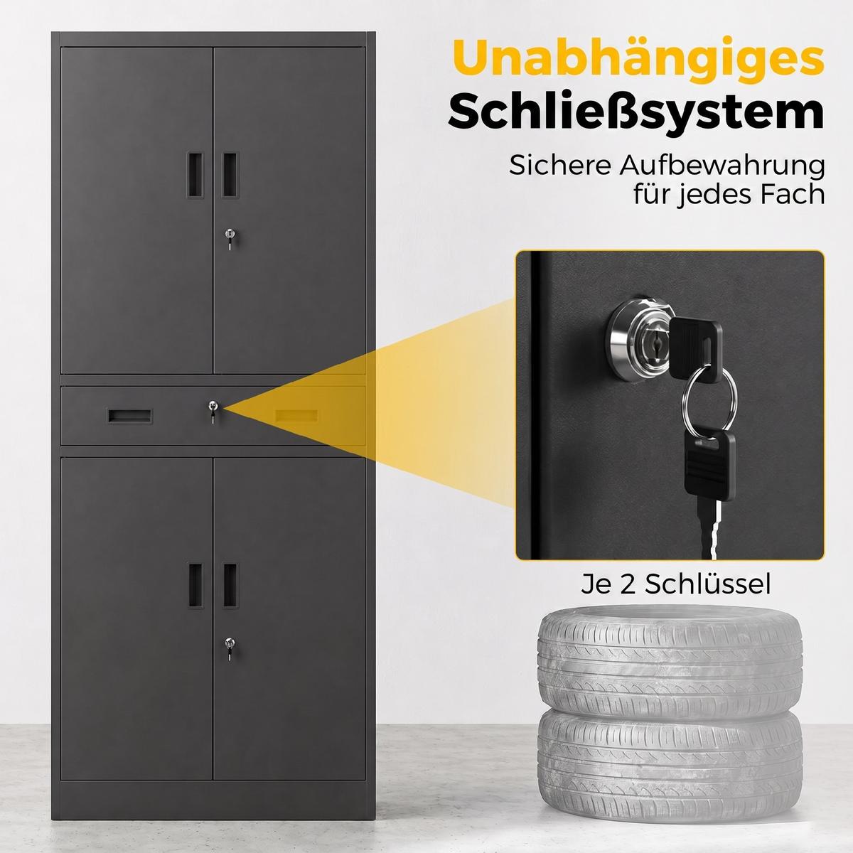 METALLSCHRANK Stahl Schwarz - Schwarz, Metall (40/180/75cm) - HOMCOM