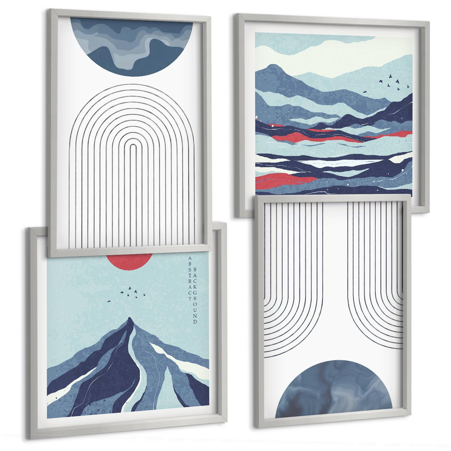 BILDER SET 4er Set - 50x50 cm & 40x60 cm Silberner Rahmen - Abstrakte Berglandschaften - Silberfarben, Kunststoff (50/50cm) - TULUP