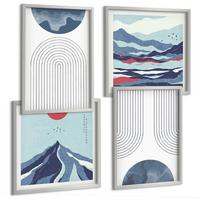 BILDER SET 4er Set - 50x50 cm & 40x60 cm Silberner Rahmen - Abstrakte Berglandschaften - Silberfarben, Kunststoff (50/50cm) - TULUP