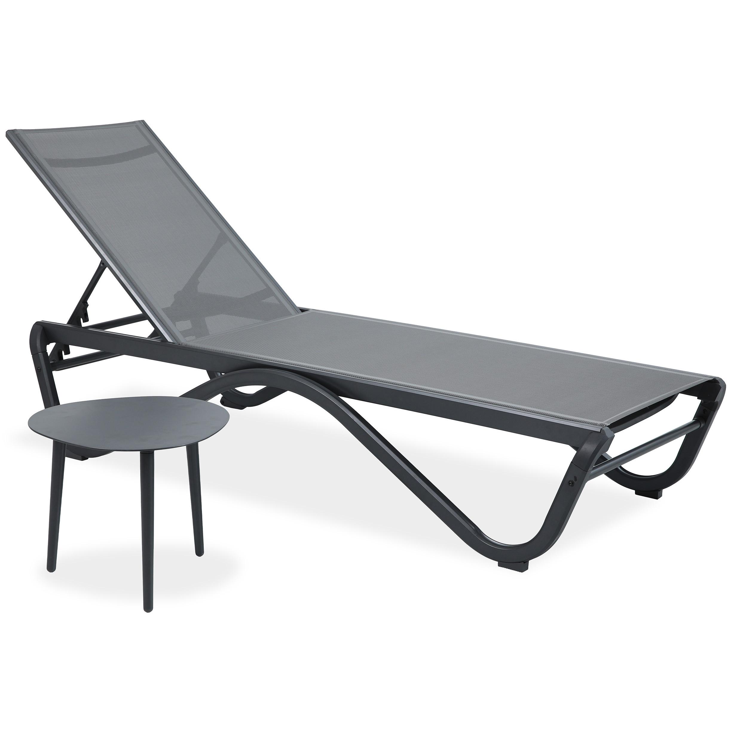 SOMNENLIEGE Marina, 5-stufige Verstellung der Rückenlehne, mit Tisch, Metallrahmen, Grau - Grau, Metall (58/33/133cm) - Beautysofa