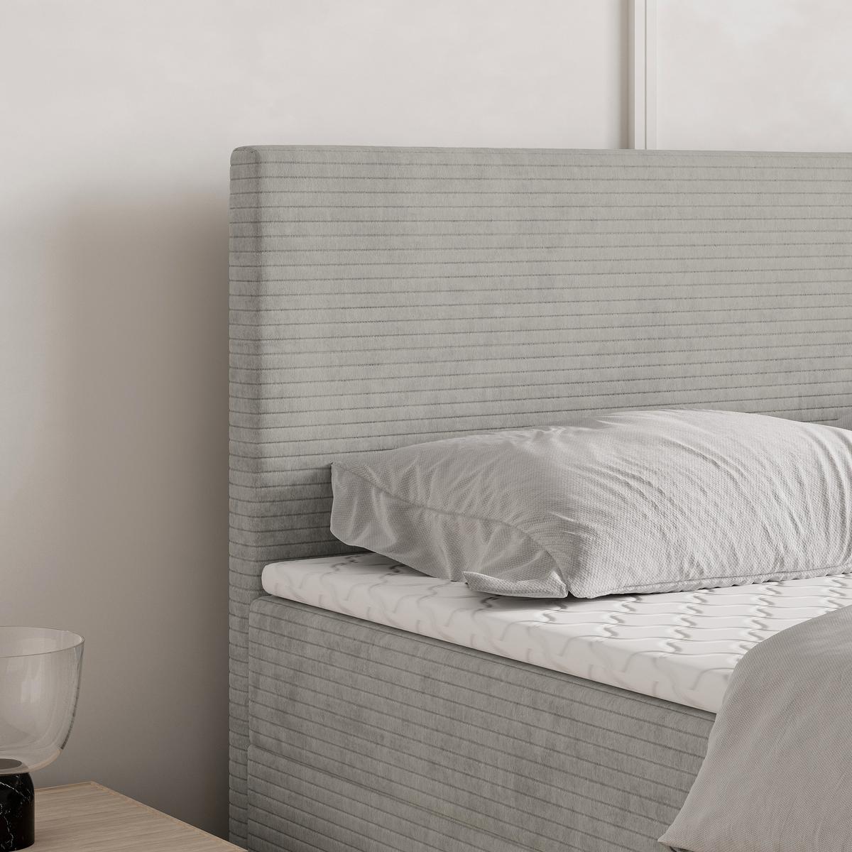 BOXBETT NIRA 180x200 cm mit Matratze und Topper - Hellgrau - Hellgrau, Holz (180/200cm) - MASSENO