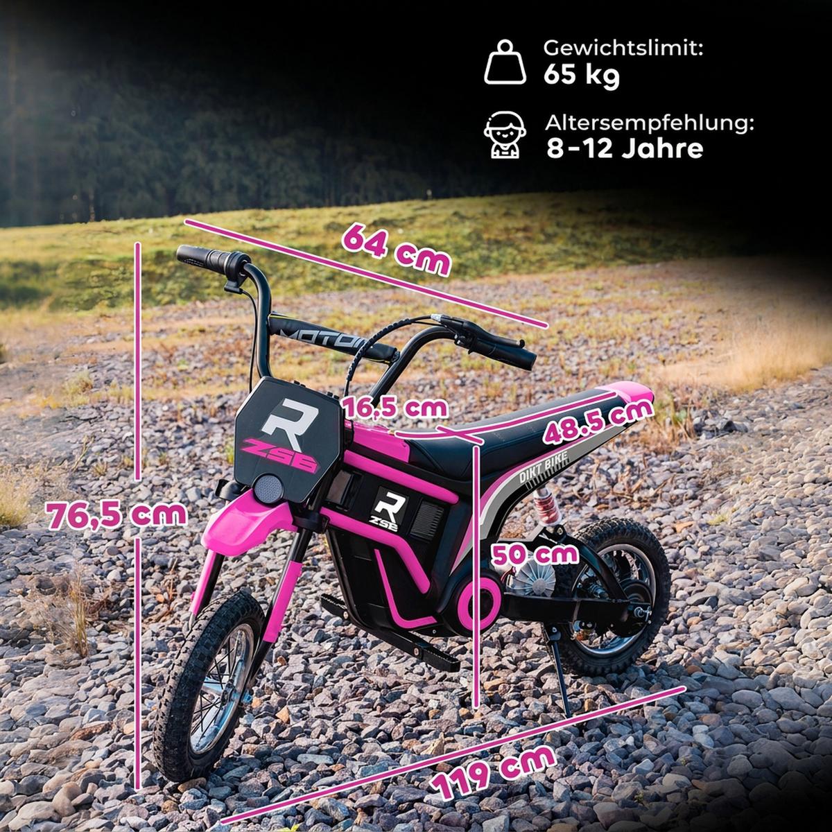 ELEKTRO Motorrad Kinder Elektromotorrad mit 24V 350W Motor, 8-16 KMH Rosa - Rosa, Kunststoff (119/64/76.5cm) - HOMCOM