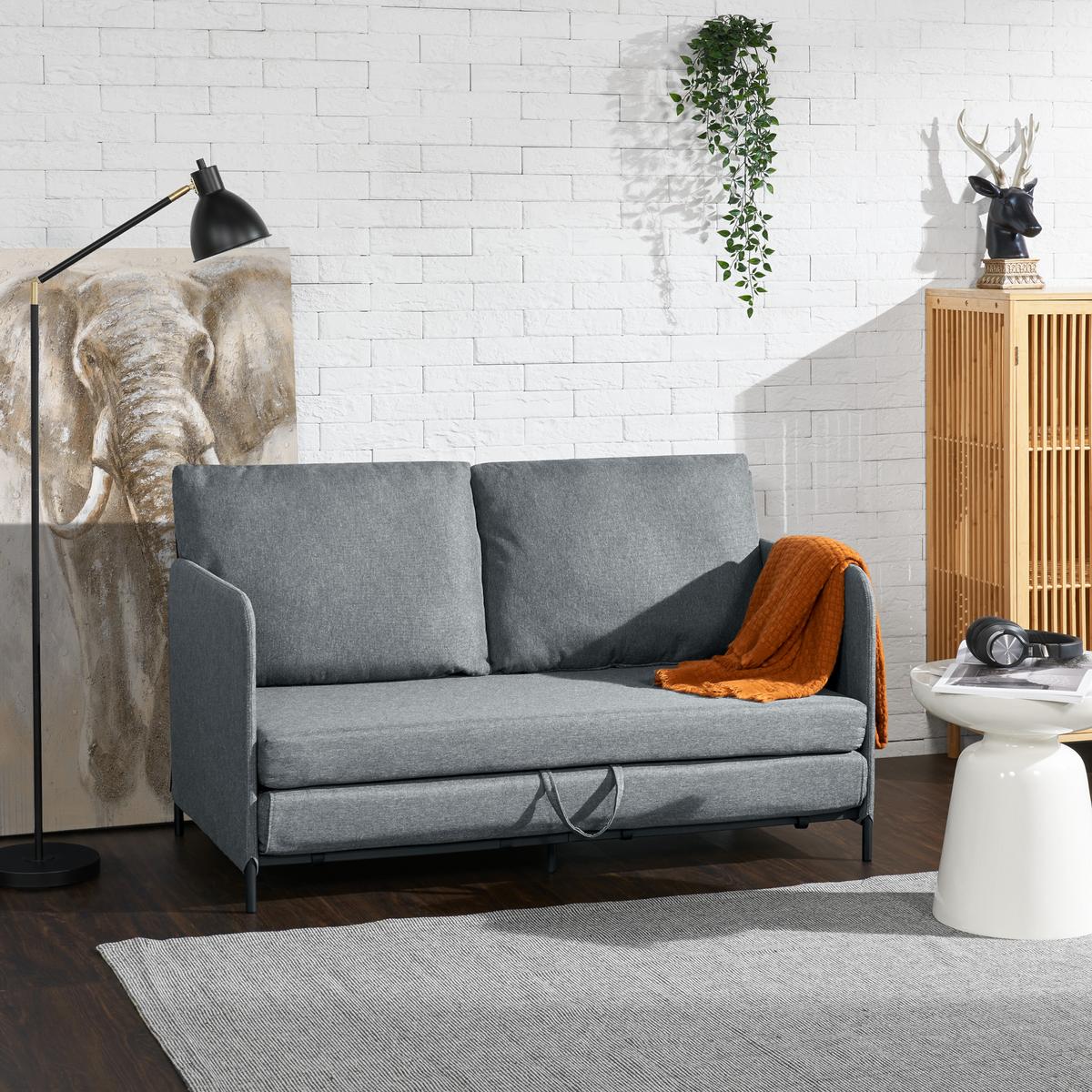 SCHLAFSOFA Soini - Dunkelgrau, Textil/Metall (125/78/67cm) - [en.casa]