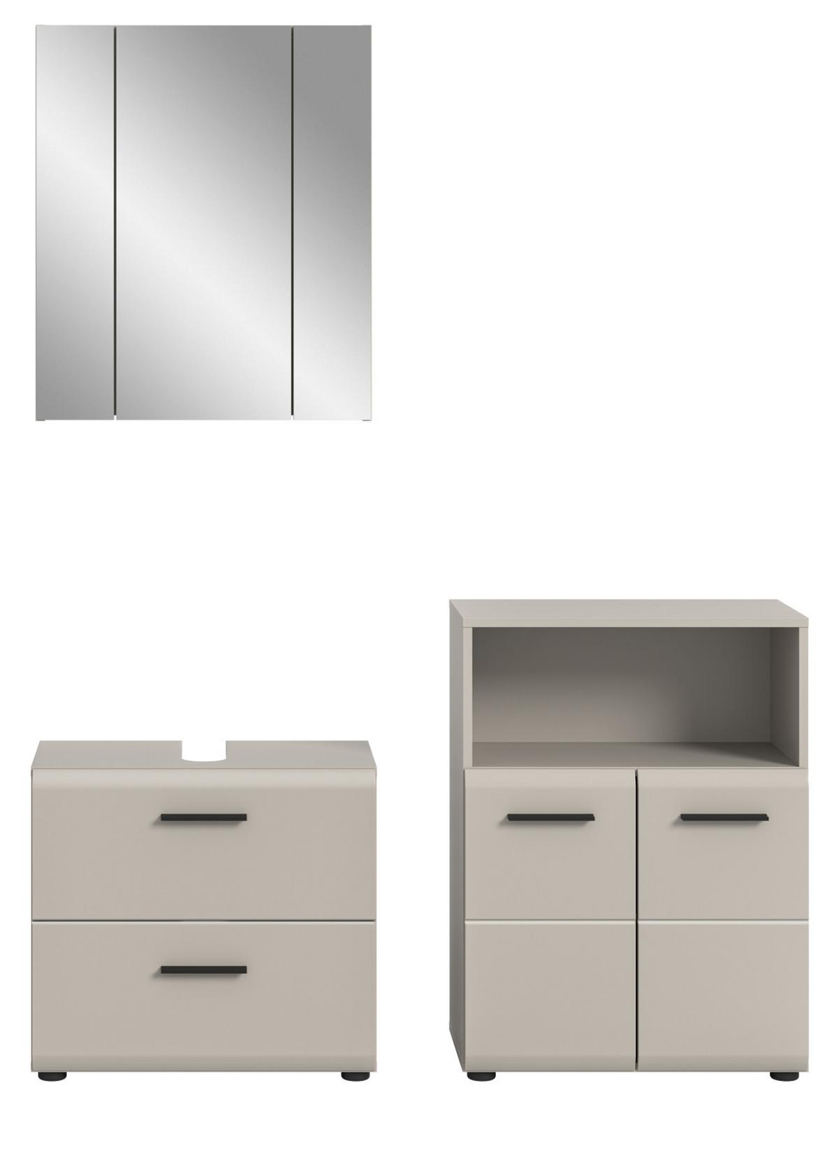 BADMÖBEL-SET Kaschmir 3-teilig 135 cm, Komplettset in modernem Design - Kaschmir/Schwarz, Glas/Holzwerkstoff (135/185/30cm) - Inn.Furn