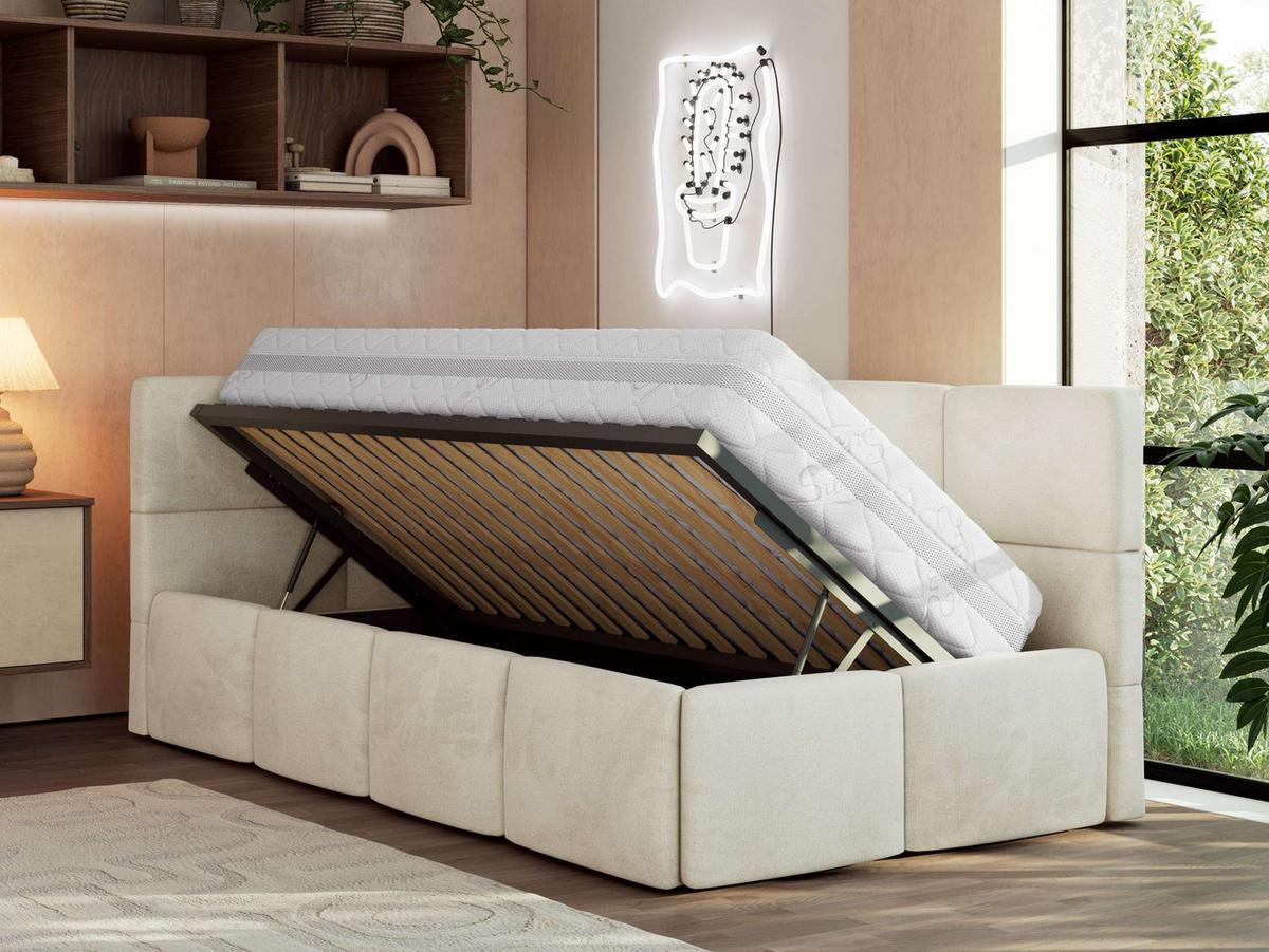 JUGENDBETT ARVO 90/200 - Beige Velvet - Foam-Matratze - Links Seite - Beige, Textil (90/200cm) - MKS