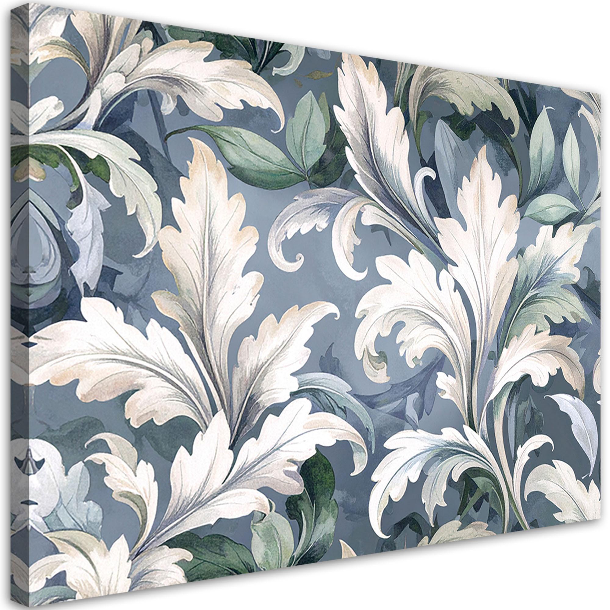 BILDER, Weiße Akanthusblätter Lorbeerblätter Pflanzen Natur - Blau, Textil (120/80cm) - Feeby