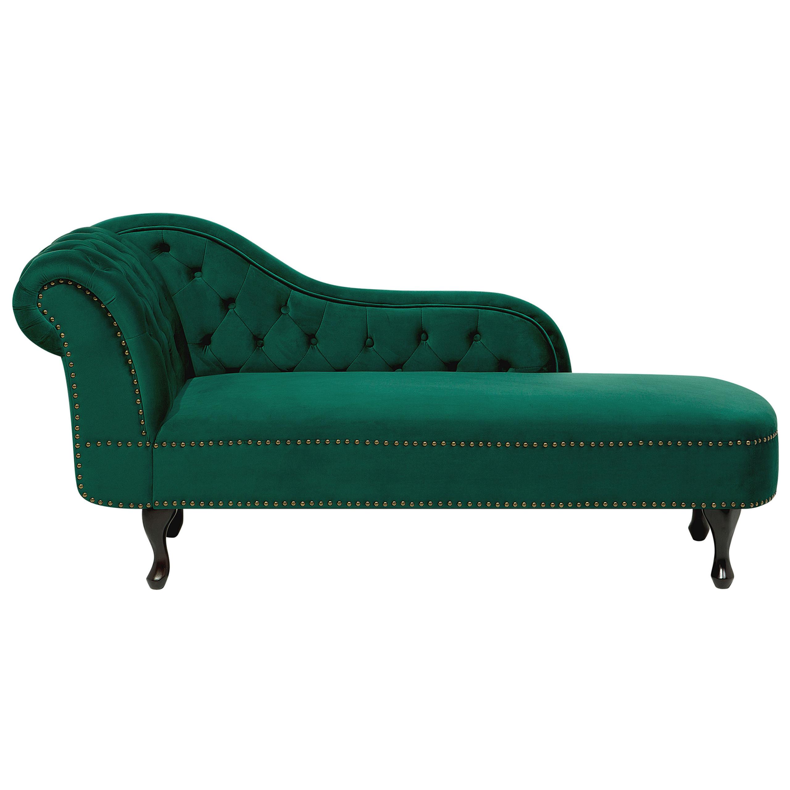 CHAISELONGUE Samtstoff grün linksseitig Nimes - Schwarz/Grün, Textil (170/79/61cm) - Beliani