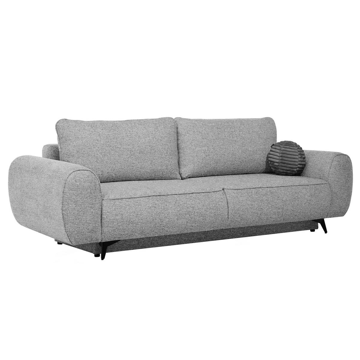 SCHLAFSOFA Vito 3-Sitzer mit Bettkasten, DL-System, Chenille-Stoff, Hellgrau - Hellgrau/Schwarz, Textil (256/90/99cm) - Beautysofa