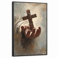 LEINWAND Bilder mit Rahmen - Abstrakt - Kreuz - Hand - Christentum - 60x90 - Hellbraun, Textil (60/90cm) - MuchoWow