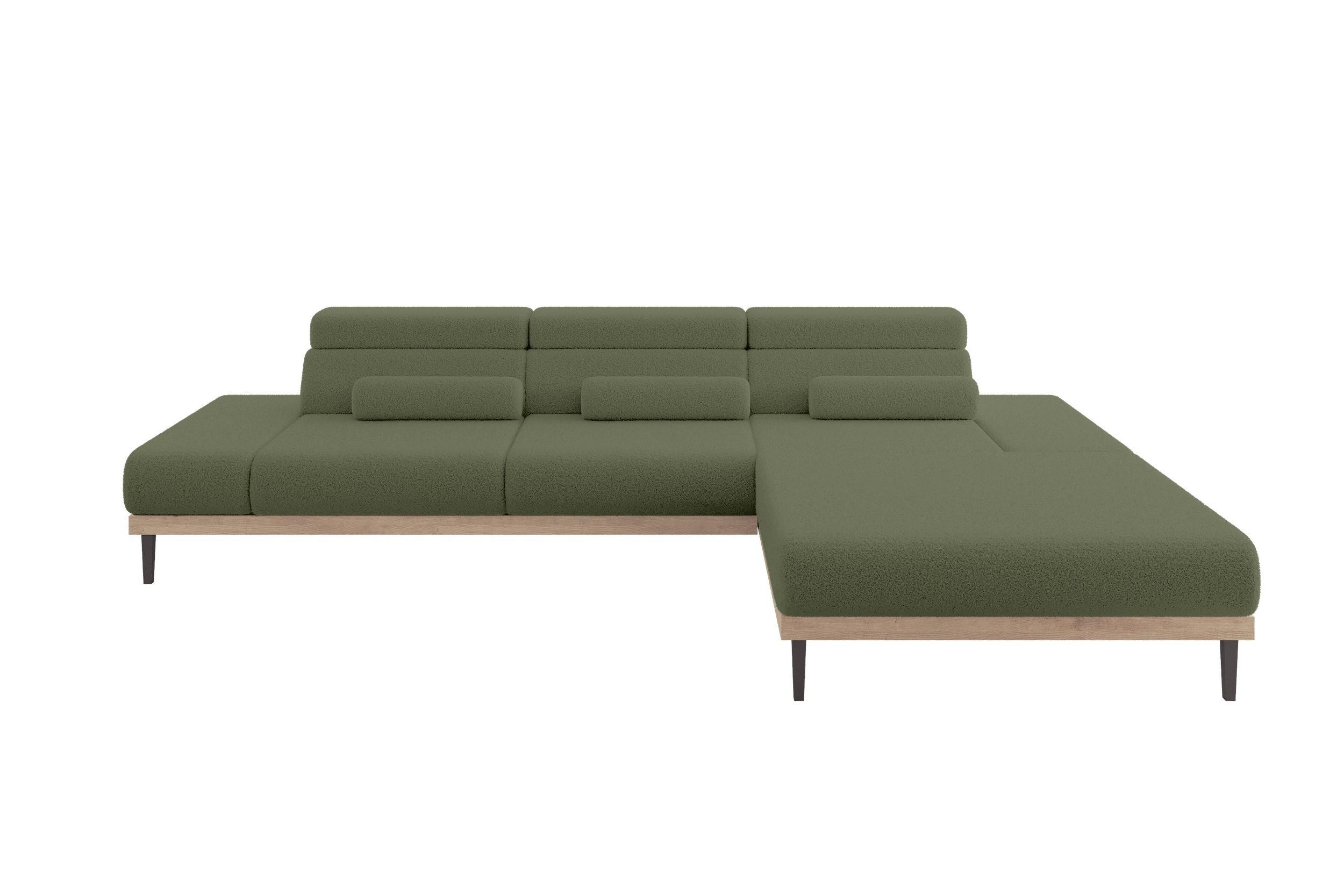 ELEKTRISCHES ECKSOFA Rechts MONA 316x205x85 Grün Bouclé - Olivgrün/Grün, Holzwerkstoff/Textil (316/205cm) - ALTDECOR