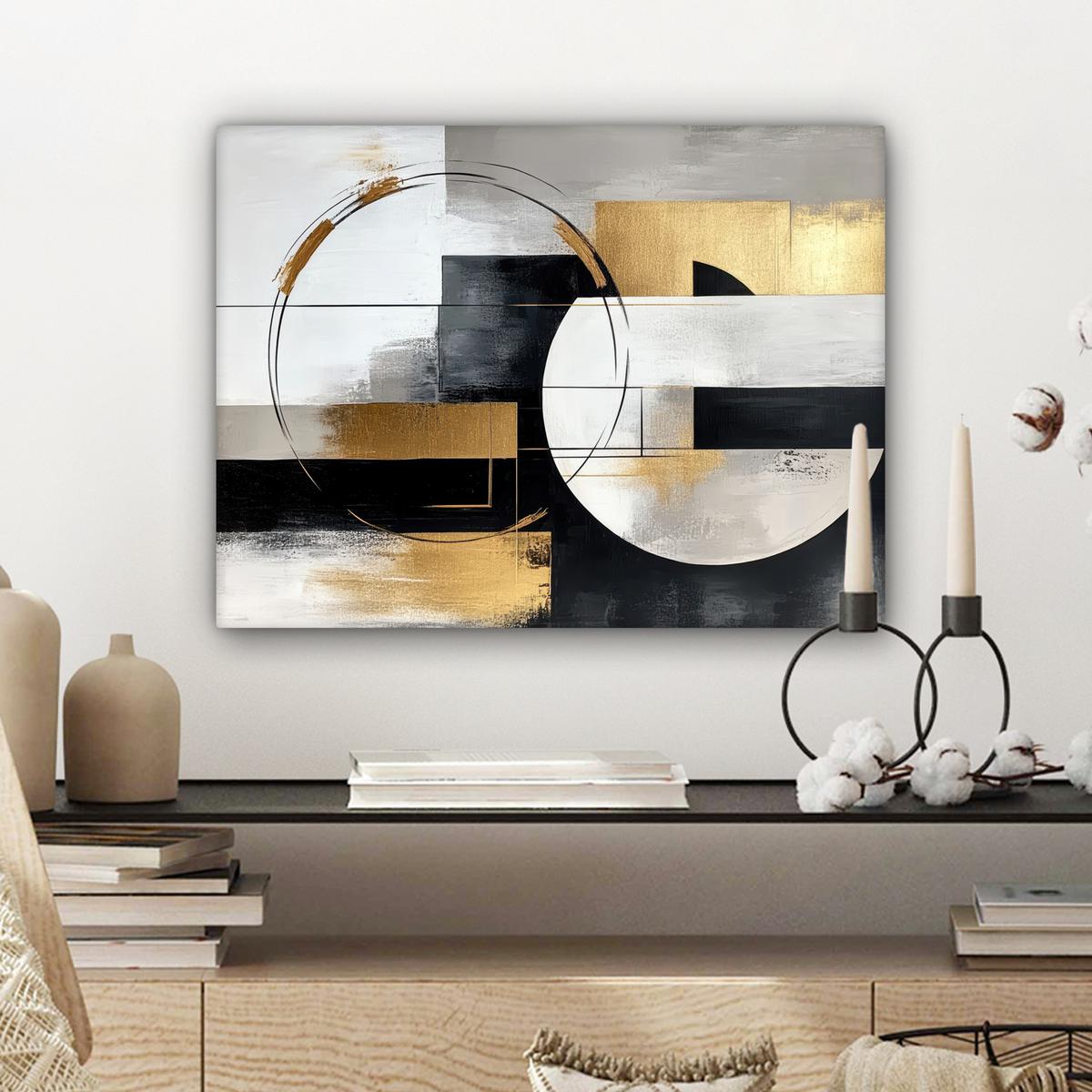 LEINWANDBILD Abstrakt - Gold - Silber - Formen - Ästhetik Wandbild 40x30 cm - Multicolor, Textil (40/30cm) - MuchoWow