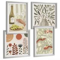 BILDER SET 4er Set - 50x50 cm & 40x60 cm Silberner Rahmen - Rustikale Cocktails mit Olivenblüten - Silberfarben, Kunststoff (50/50cm) - TULUP