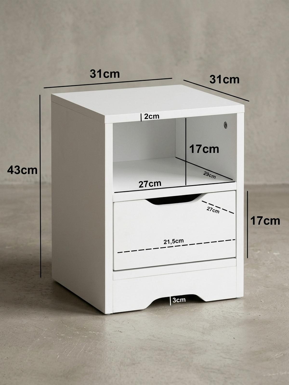 NACHTTISCH Modern Schublade Ablage Kratzfest ILM, Weiß 31x31x43 cm - Weiß, Holz (31/43/31cm) - KADIMA DESIGN