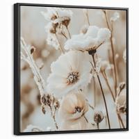 LEINWAND Bilder mit Rahmen - Blumen - Winter - Weiß - Schnee - Beige - 50x50 - Creme, Textil (50/50cm) - MuchoWow