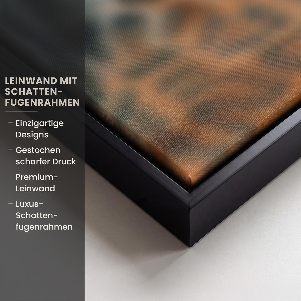 LEINWAND Bilder mit Rahmen - Natur - Leopard - Tier - Sonnenuntergang - Modern - 90x90 - Orange, Textil (90/90cm) - MuchoWow