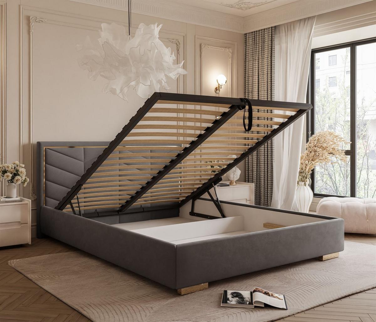 POLSTERBETT AURORA 140x200 mit Bettkasten Jasmine 96 - Grau, Textil (140/200cm) - Lookway