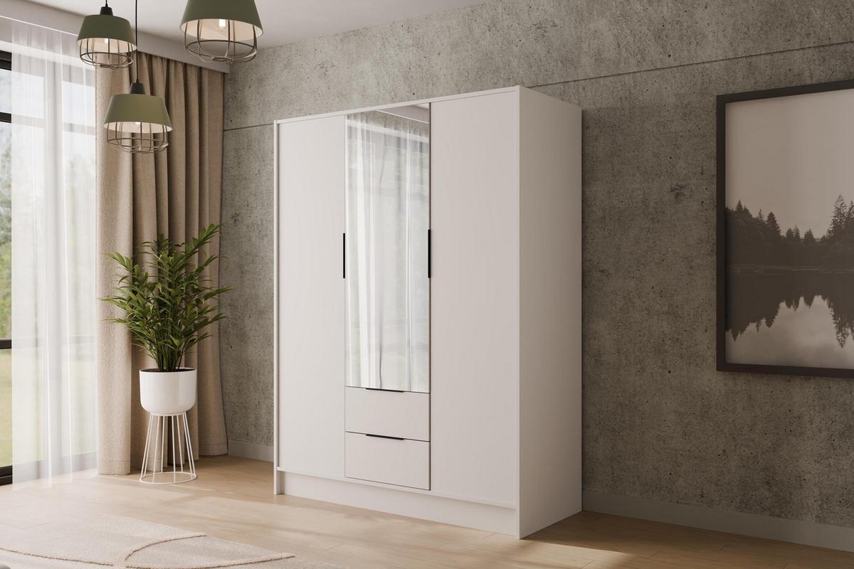 KLEIDERSCHRANK mit Spiegel und Flügeltüren KOLIN 150x200cm Weiß/Weiß - Weiß, Holzwerkstoff (150/200/51cm) - ALTDECOR