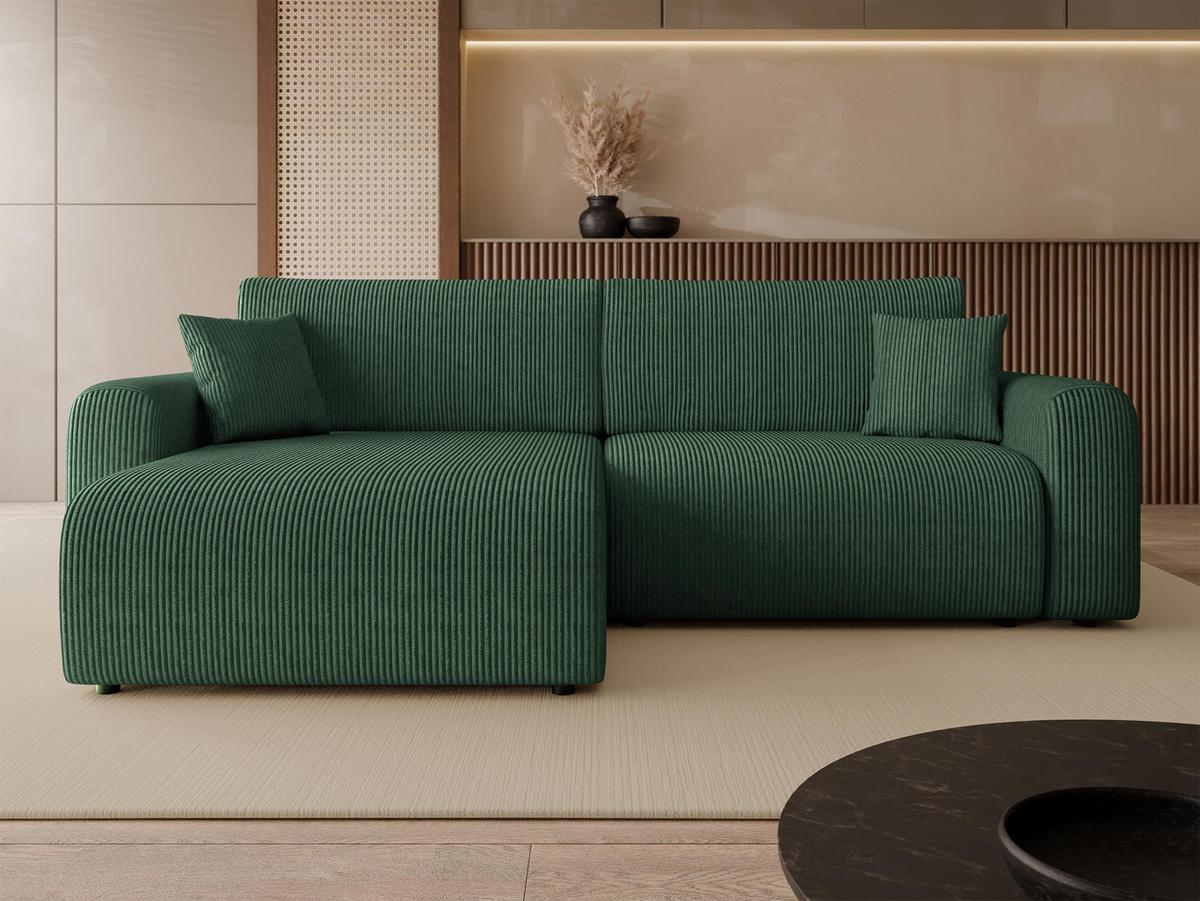 ECKSOFA Floryn L Cord - Schwarz/Grün, Holz/Kunststoff (245/145cm) - MIRJAN24