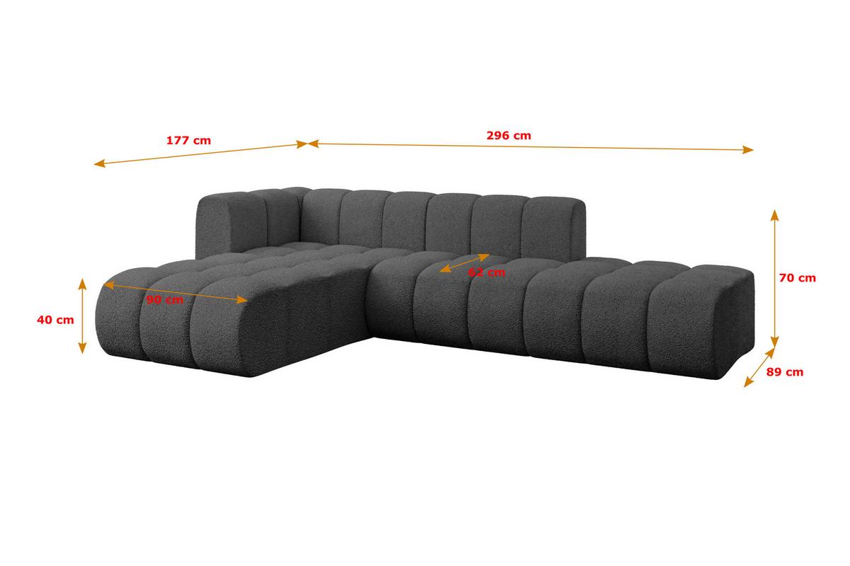 ECKSOFA modulares Sofa Zuvon-L1 - 296x177x70 cm Grau - Grau, Holzwerkstoff/Textil (296/177cm) - ALTDECOR