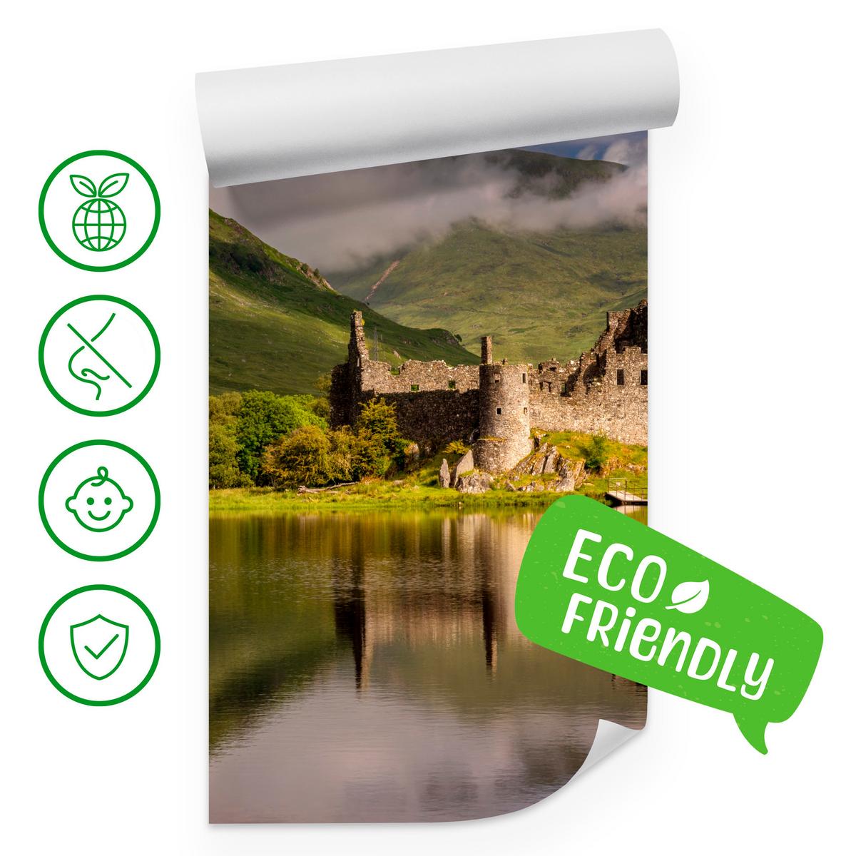FOTOTAPETE Burgruine Kilchurn See Landschaft 3D 400x280 - Beige/Braun, Papier (400/280cm) - Muralo