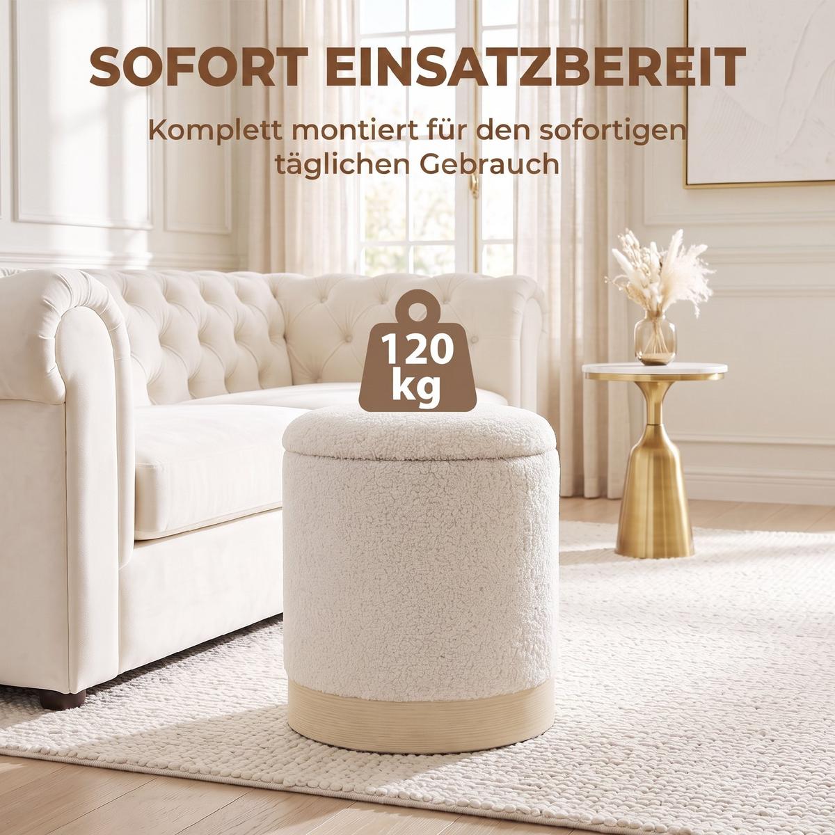 AUFBEWAHRUNGSHOCKER Sherpa-Fleece Cremeweiß - Creme, Textil/Metall (38/45/38cm) - HOMCOM