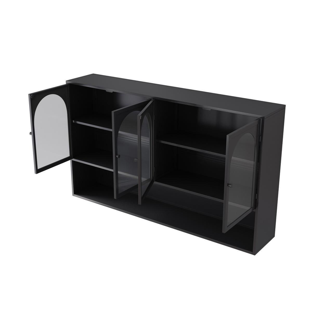WANDSCHRANK 120cm Metall 4 Türen Graues Glas - Schwarz, Metall (120/70/23cm) - Urban Meuble