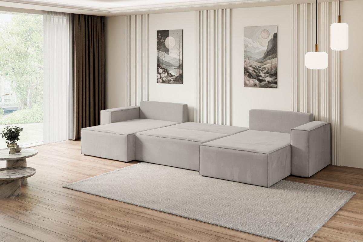 WOHNLANDSCHAFT mit Schlaffunktion und Bettkasten CELTIC-XLU - 377x143x83 cm Hellbraun Velours - Hellbraun/Schwarz, Holzwerkstoff/Kunststoff (377/83/143cm) - ALTDECOR